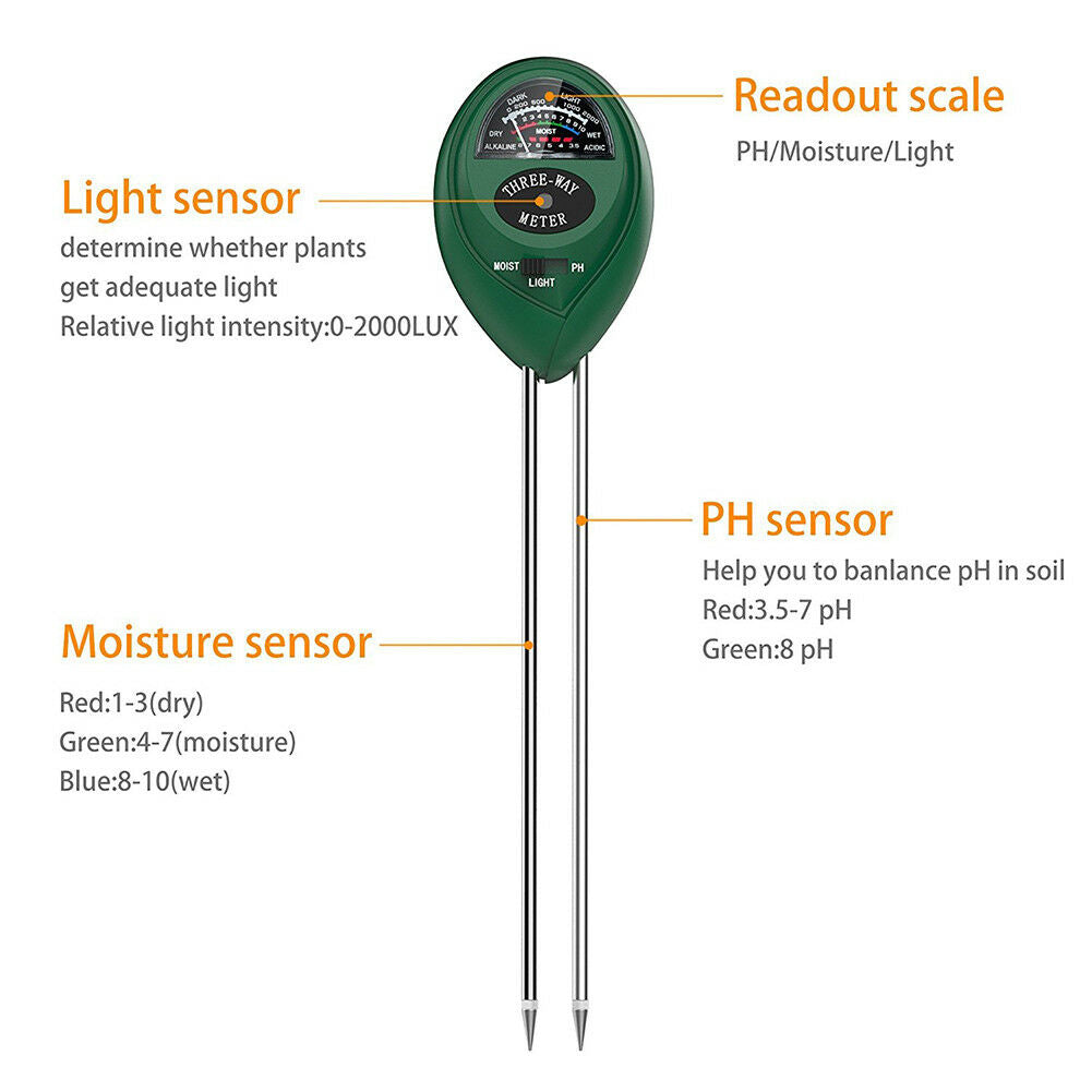 3 IN 1 Hydrometer Soil Survey Instrument Moisture  Soil PH Sunlight Intensity