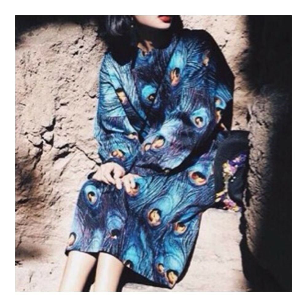 Kimono Style Peacock Printing Dress  S