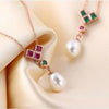 Necklace Artificial Diamond and Pearl Necklace Set ROSE RED