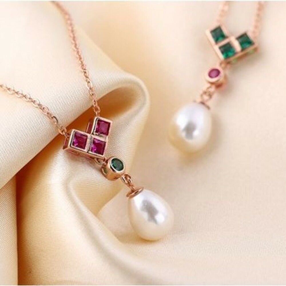 Necklace Artificial Diamond and Pearl Necklace Set ROSE RED