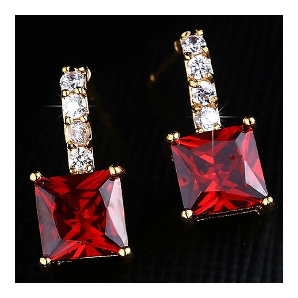 Square Zircon Ear Accessory   gold plated red zircon