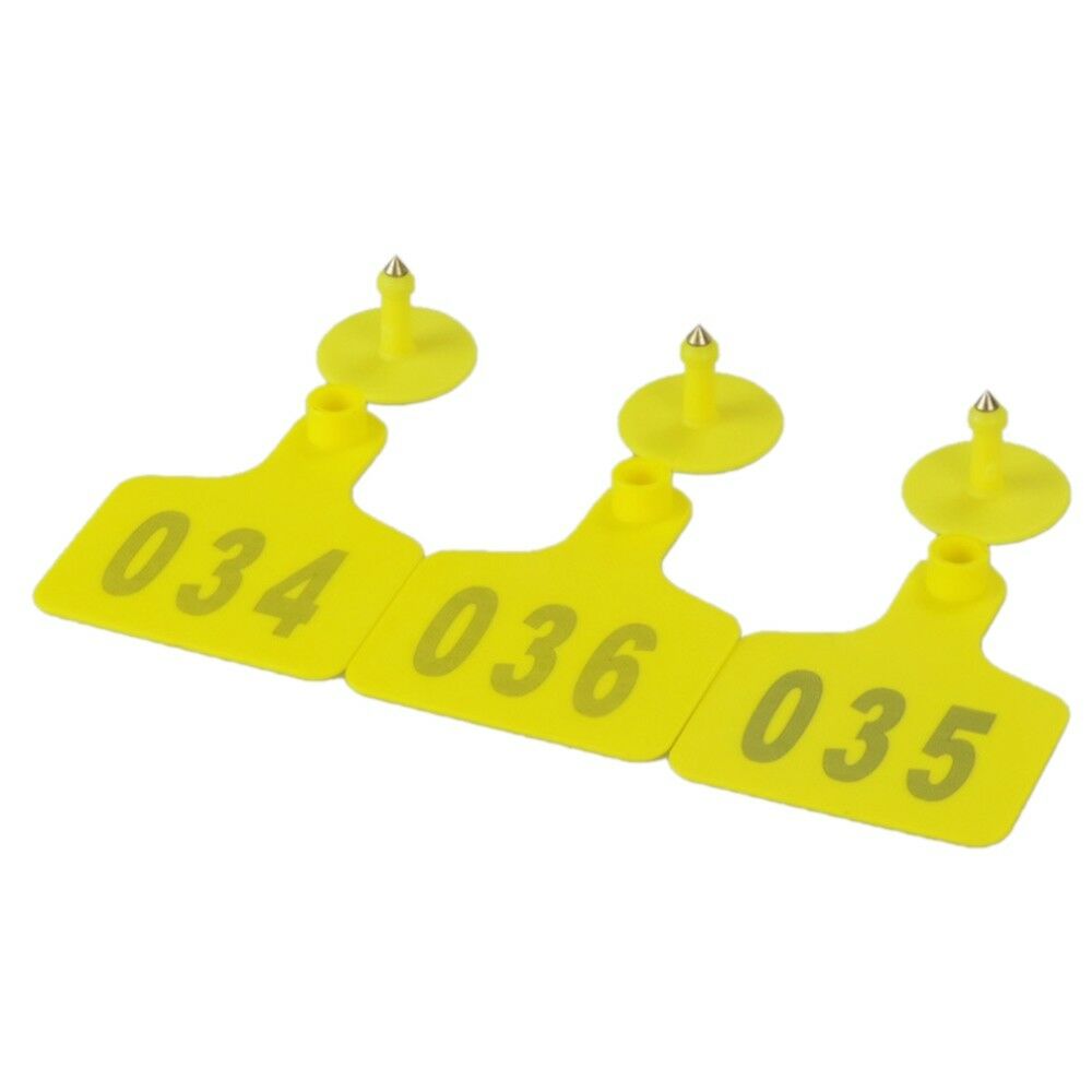 100pcs TPU Laser Curve Cattle Ear Tag Tagger Copper Head yellow with number