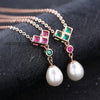 Necklace Artificial Diamond and Pearl Necklace Set ROSE RED