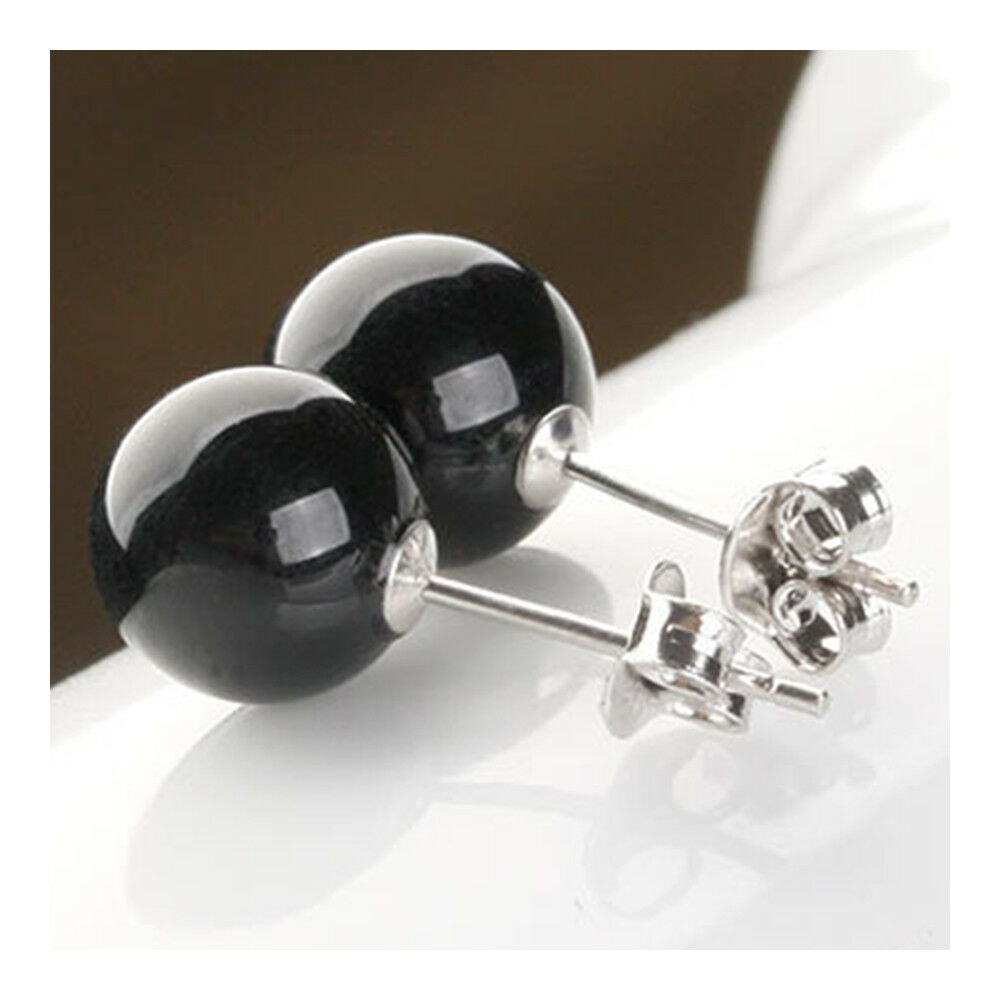 natural onyx earrings  6mm  BLACK