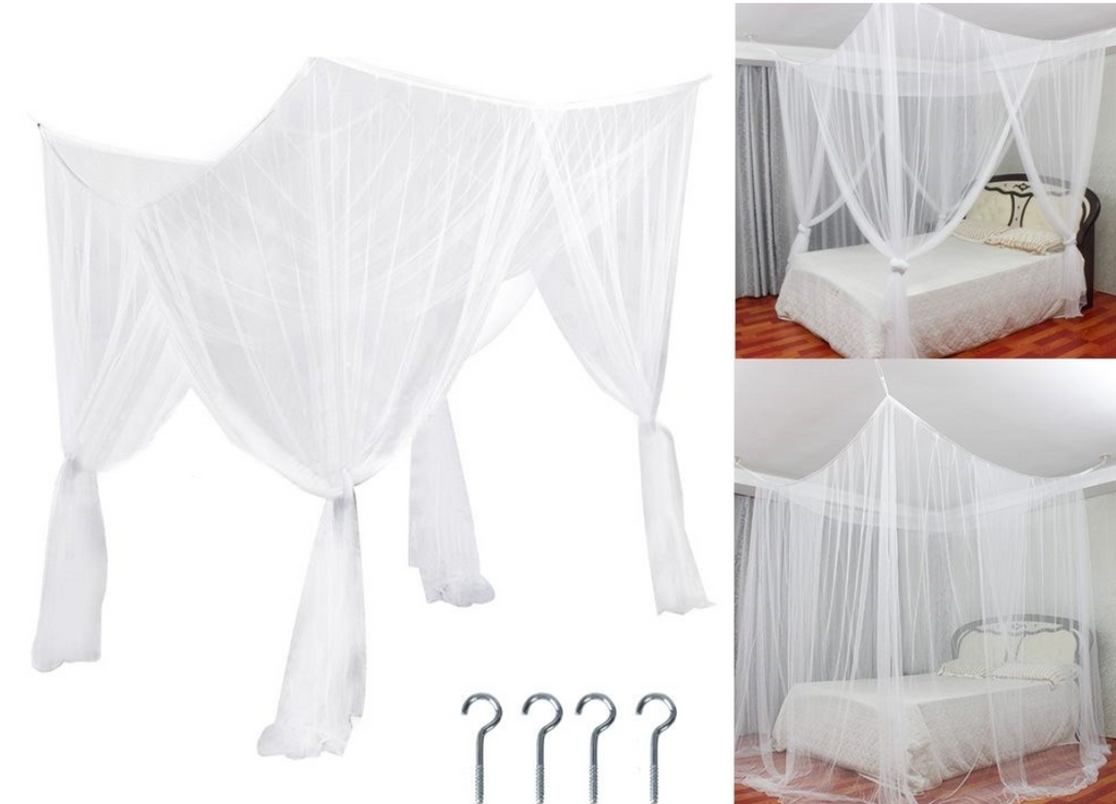 Square Mosquito Net Bed Canopy Fly Screen and Hooks King Size Fly Inse