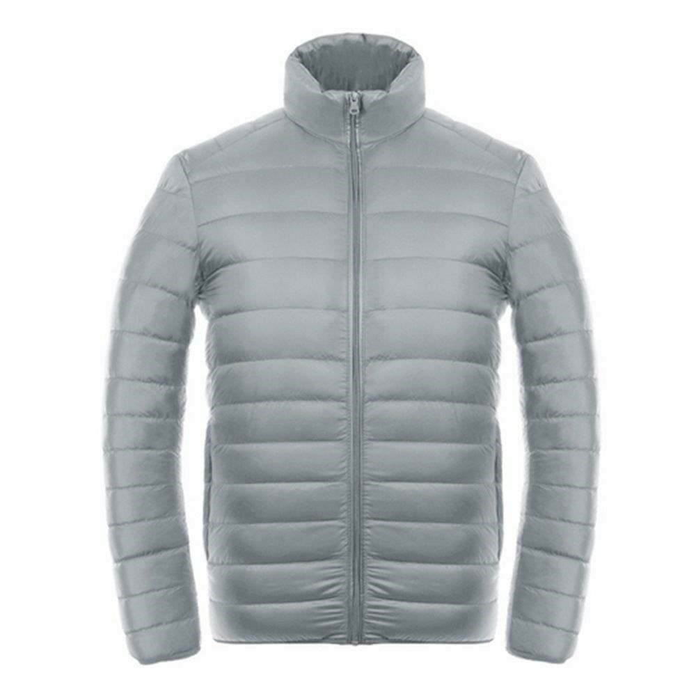 Light Thin Down Coat Man Stand Collar Winter Plus Size   light grey