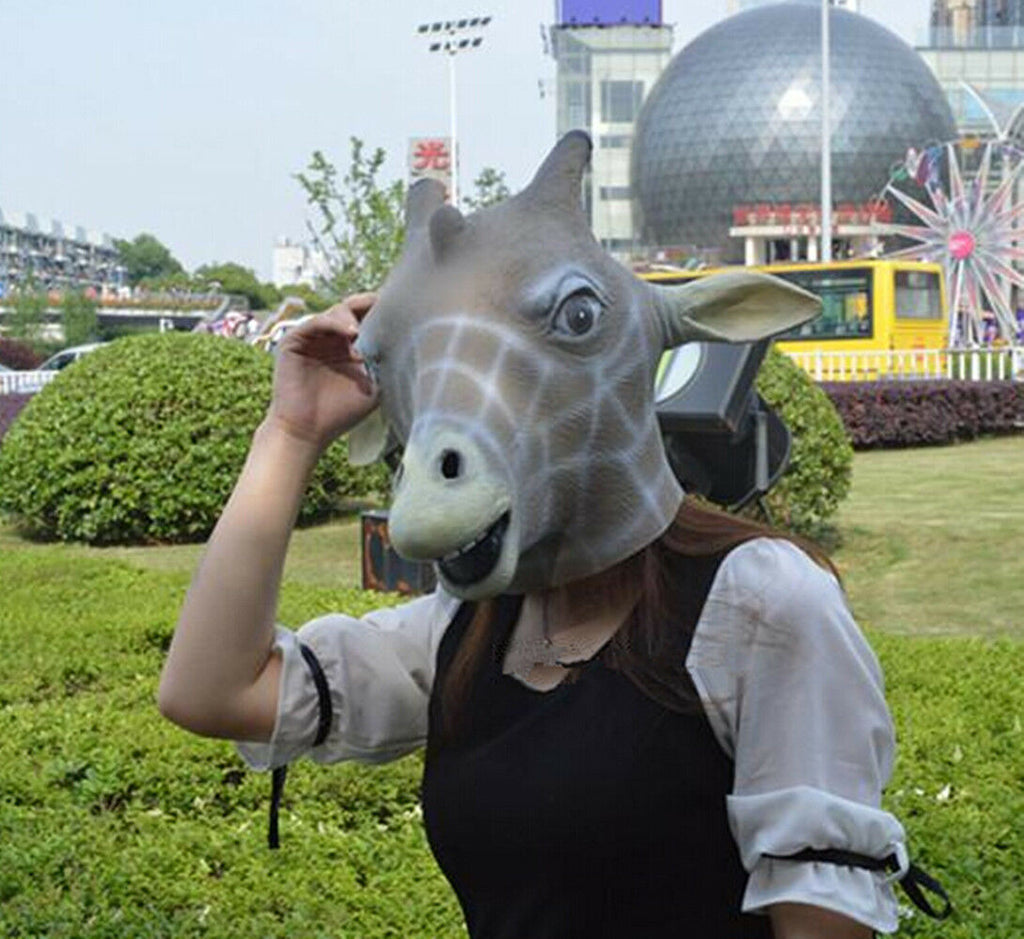 Giraffe Head Mask Rubber Latex Animal Costume Full head Mask Halloween Costume F
