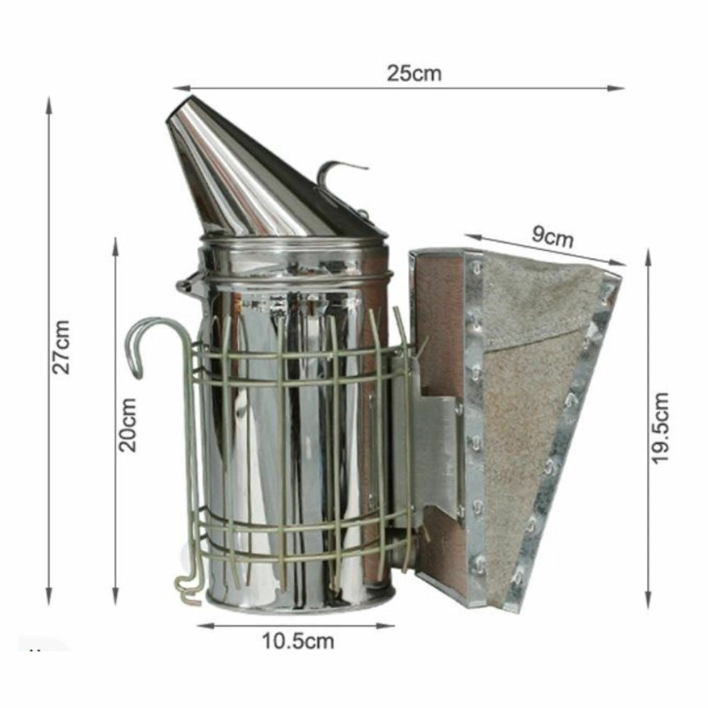 Large Bee Hive Smoker Stainless Steel w/Heat Shield Beekeeping Equipment Leather