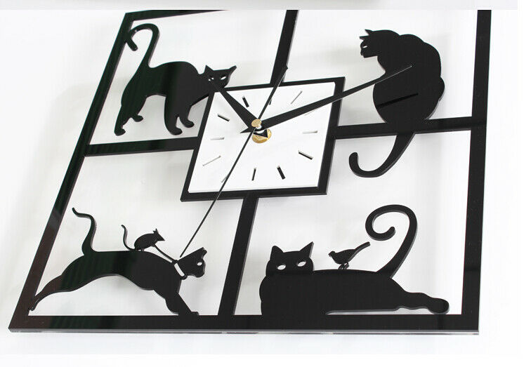 Fashionable Creative Small Cat Wall Clock Countryside Art Cartoon Silent