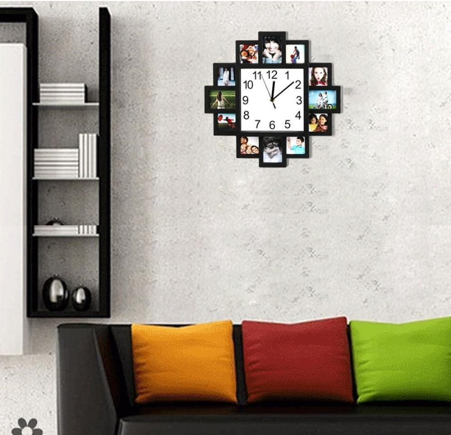 12 Album Photo Souvenir Cadre Photo avec Horloge Murale 2 en 1