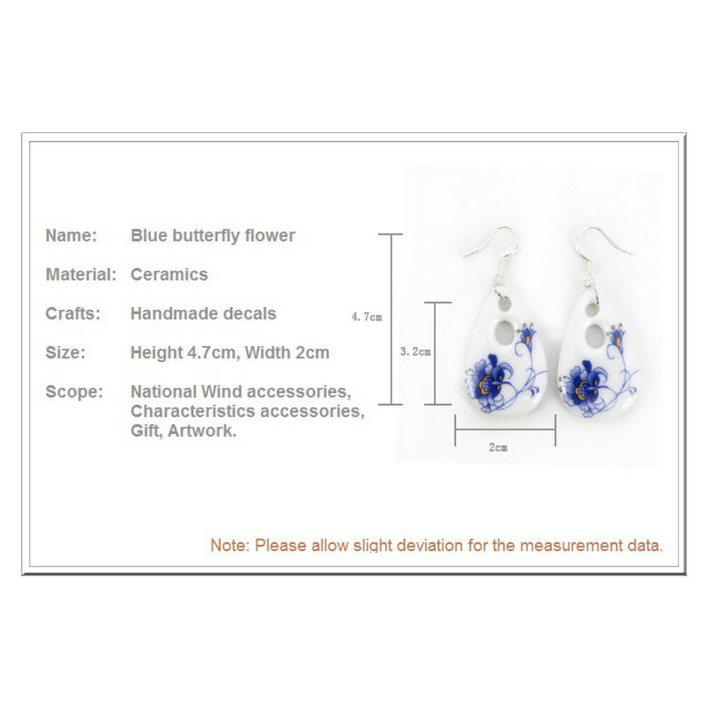 Original handmade ceramic jewelry wholesale earrings blue butterfly flower