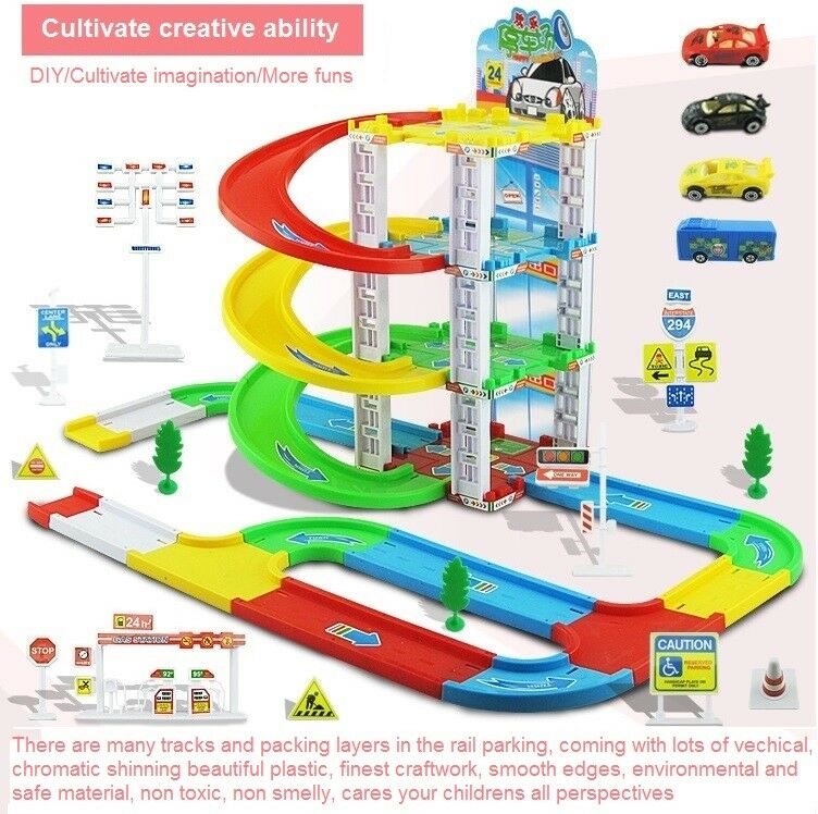 DIY children puzzle assembled three-track car simulation model toy car park suit