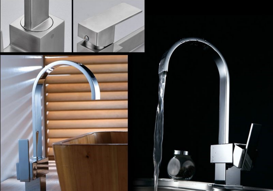 Rotative Wasserfall Küchen Armatur Chrom Messing 30cm