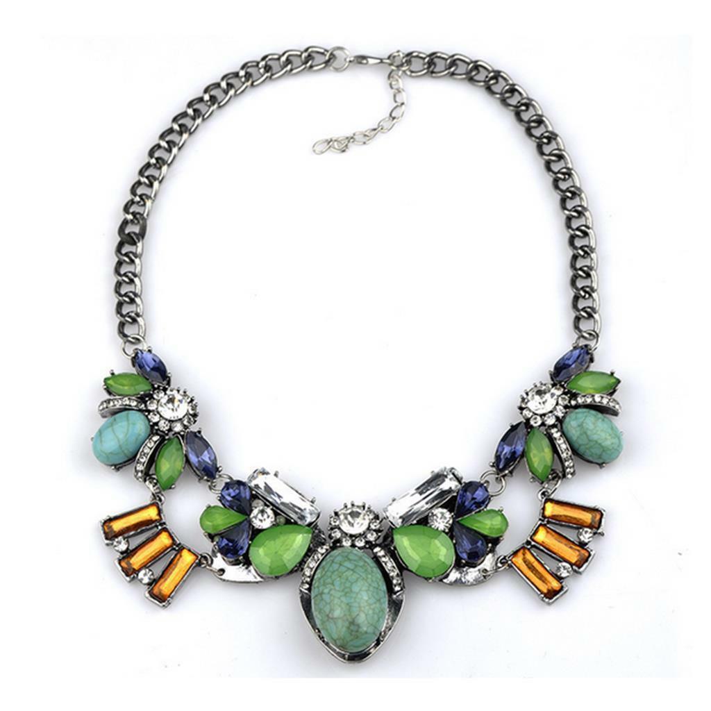 National Style Necklace Gemstone Zircon High Grade Alloy Necklace Woman    green