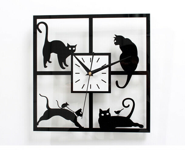 Fashionable Creative Small Cat Wall Clock Countryside Art Cartoon Silent