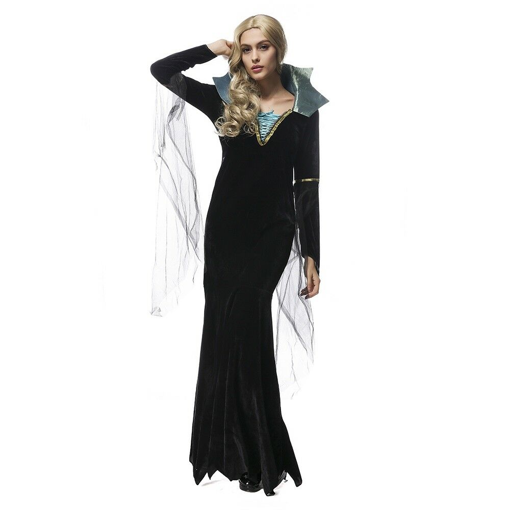 Luxury Black Vampire Dress Halloween Witch Queen Costume