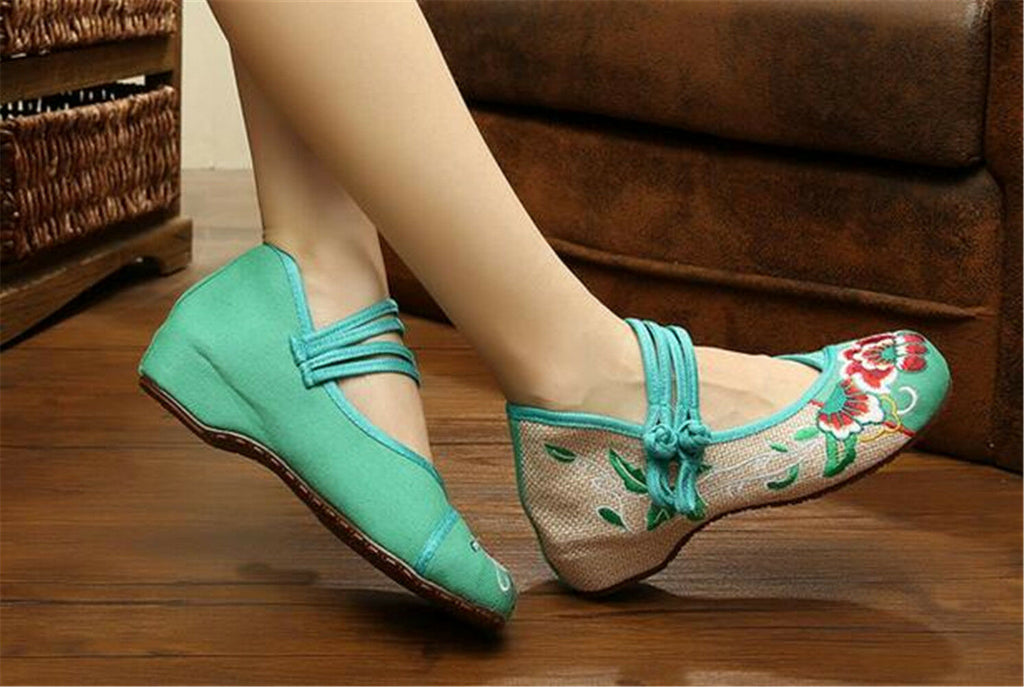 Chinese Embroidered Floral Shoes Women Ballerina Mary Jane Flat Ballet