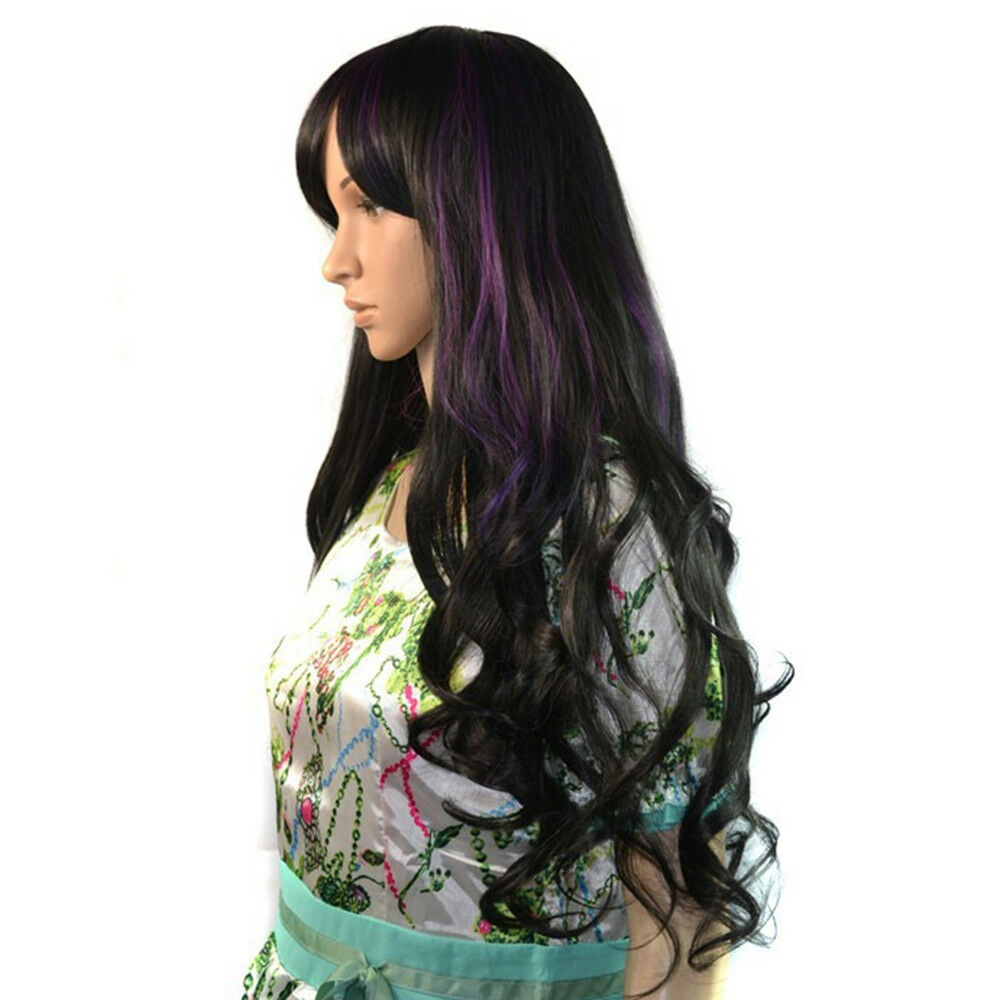 70cm Purple Dyed Tilted Frisette Long Curled Hair Cap Anime Cosplay Wig