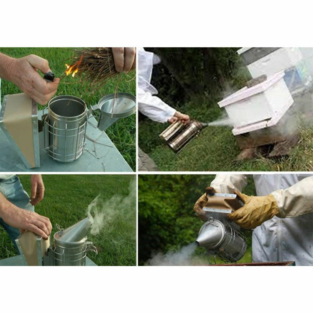 Large Bee Hive Smoker Stainless Steel w/Heat Shield Beekeeping Equipment Leather