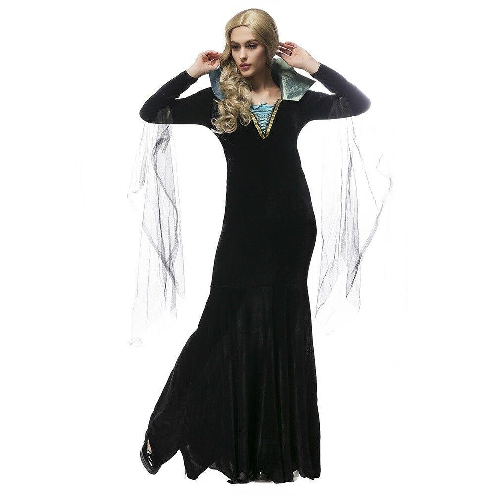 Luxury Black Vampire Dress Halloween Witch Queen Costume