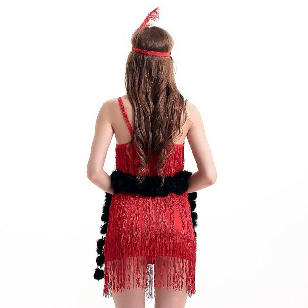 Sexy Mujer Refinamiento Uniforme Ropa Interior Borla Vestido Halloween Rojo