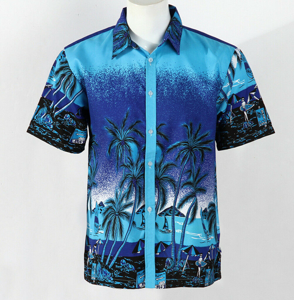 Hot LARGE SIZE Men Aloha Shirt Cruise Tropical Luau Beach Hawaiian Party Palm