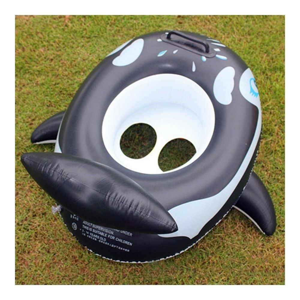 Inflatable Cartoon Children Water Taxis Toy Swim Ring with Handle    black fish