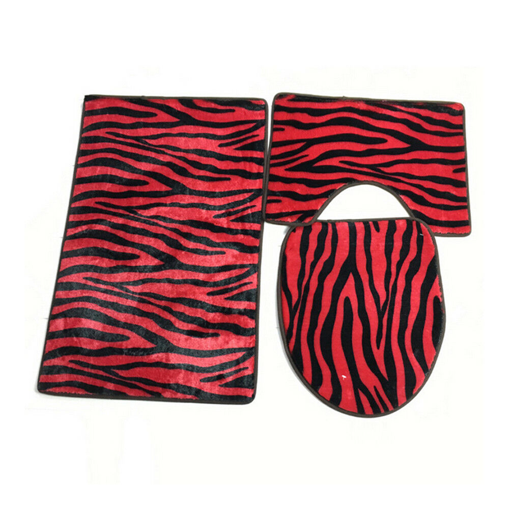 Leopard Print 3pcs Set Toilet Seat Ground Mat Carpet