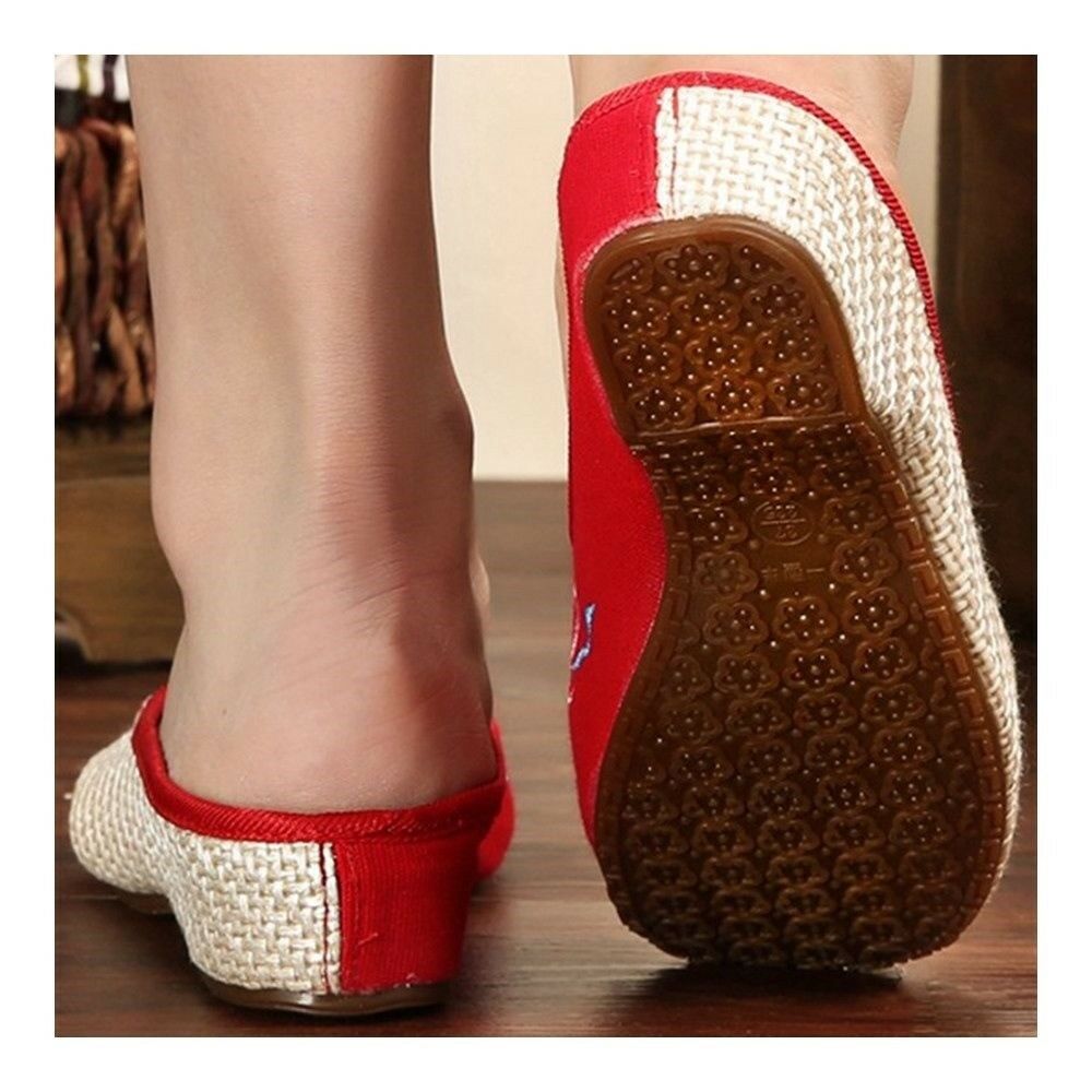 Old Beijing Cloth Embroidered Shoes Flax Sandals Slippers  red