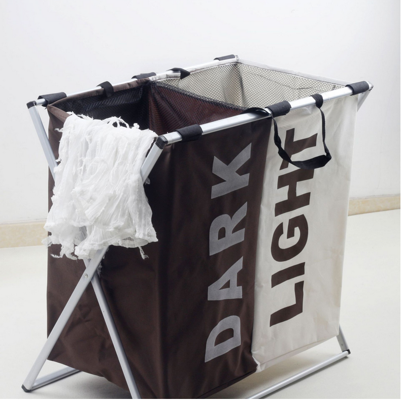 Large 2Compartments Durable Aluminium Rack Folding Laundry Basket Storage Hamper