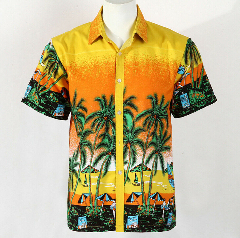 Hot LARGE SIZE Men Aloha Shirt Cruise Tropical Luau Beach Hawaiian Party Palm