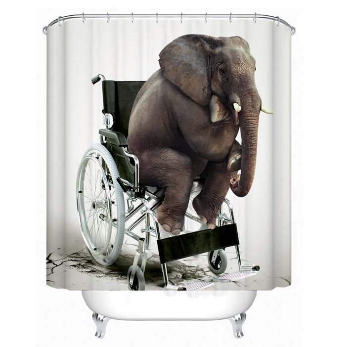 1.8x1.8m Waterproof Shower Curtain Polyester Fabric Bathroom 12 hooks Elephant