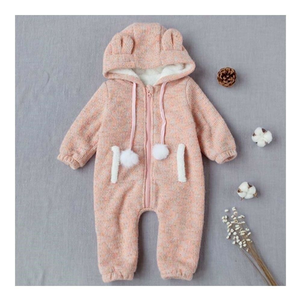 Infant Baby Boy Girl Thick Warm Rompers One-pieces Hat Ear 0-1-2 years old pink