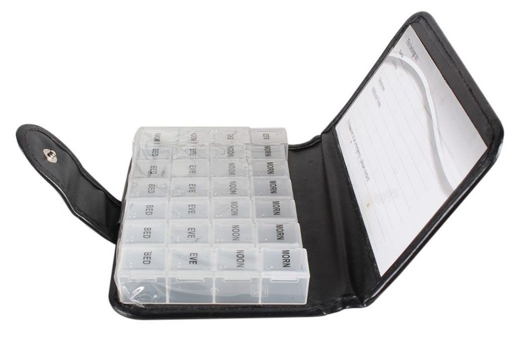 Weekly Pill Case Organizer Travel PU leather