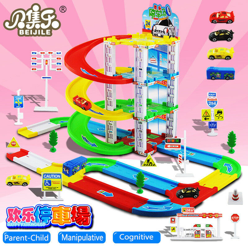 DIY children puzzle assembled three-track car simulation model toy car park suit