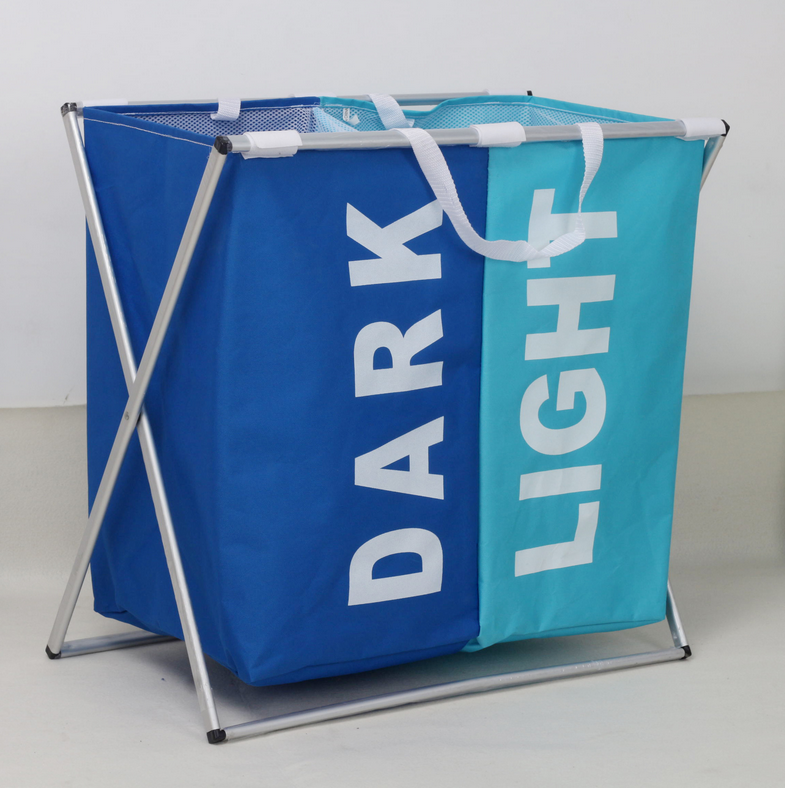 Large 2Compartments Durable Aluminium Rack Folding Laundry Basket Storage Hamper