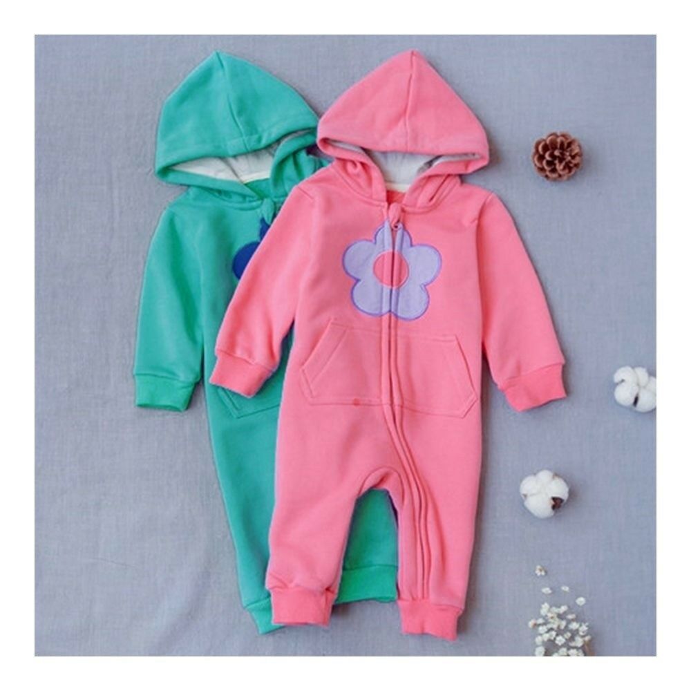 Infant Baby Boy Girl Thick Warm Rompers One-pieces Flower 0-1-2 years old turquo