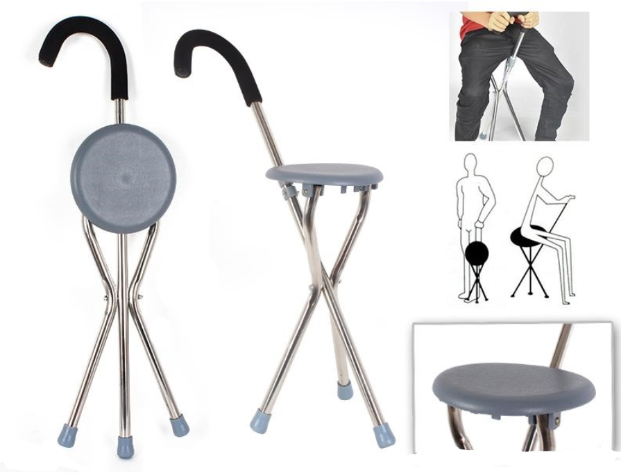 Portable Walking Cane with Seat Chair 2-in-1 Tripod Tool