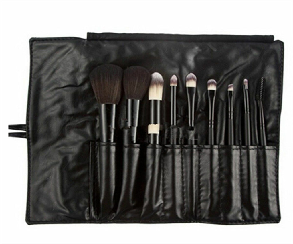 Makeup Real Goat Hair Soften Brush Set 9pcs in a Black Carrying bag