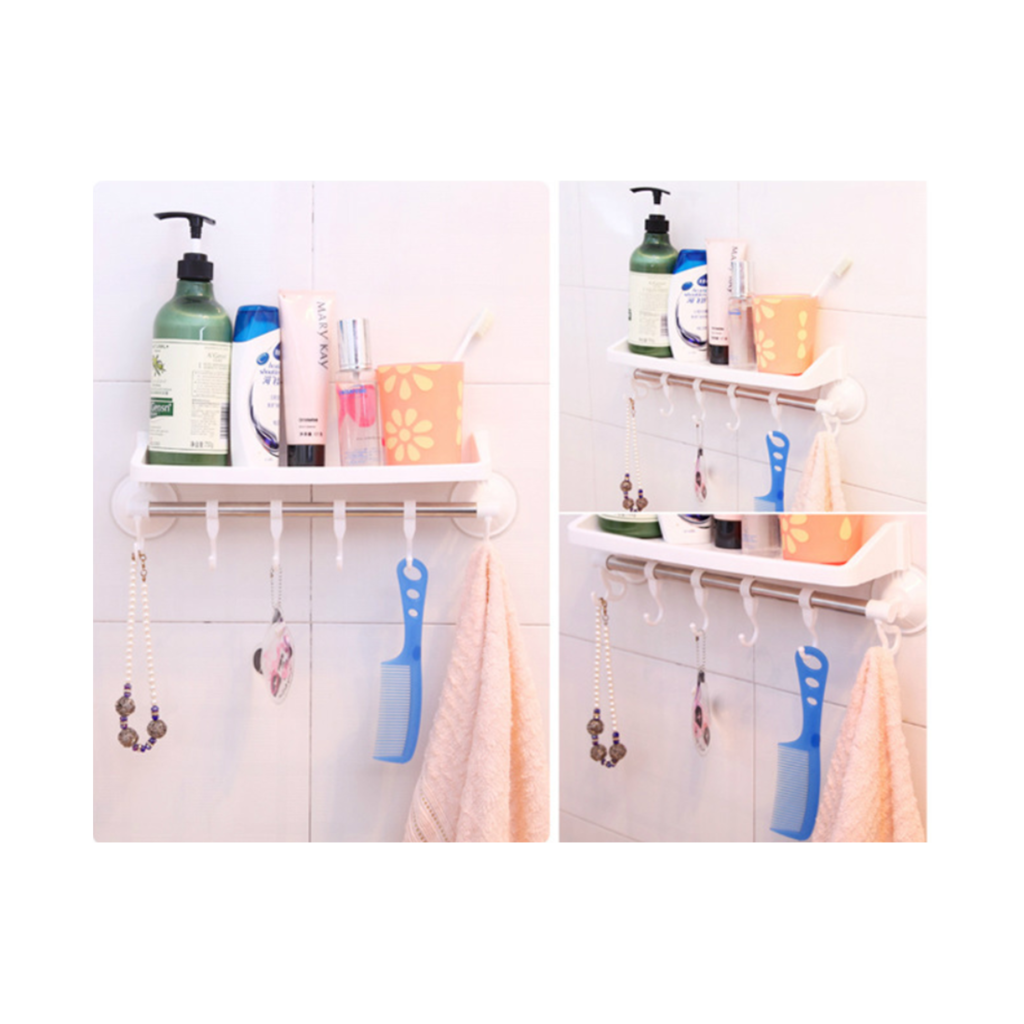 Multi Suction Cup Shelf With Hooks Organizer Storage Kitchen Holder Bath Caddy   blue - Mega Save Wholesale & Retail - 3