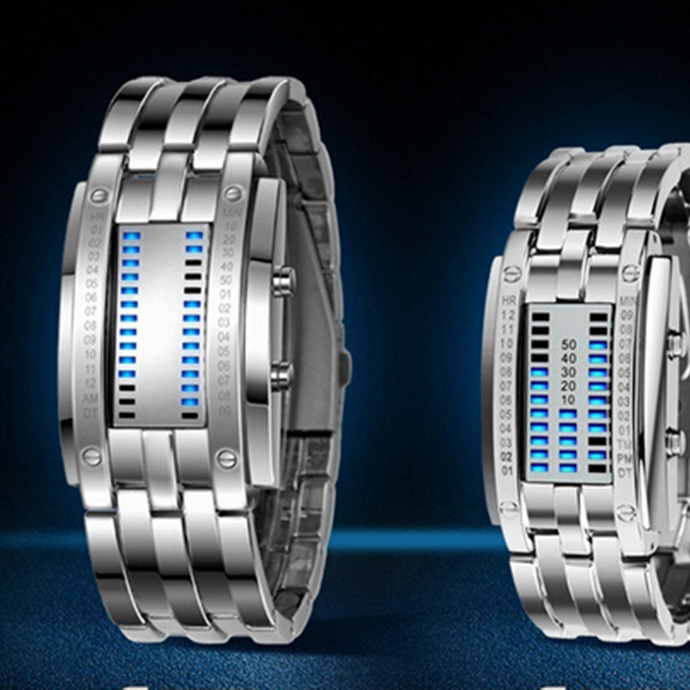 Deep Waterproof Creative Date Digital LED Luminous steel Men Women Bracelet Fashion Chic Watch Silver Women - Mega Save Wholesale & Retail - 2