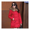 Winter Woman Fur Collar Down Coat Middle Long Warm   red   S - Mega Save Wholesale & Retail - 3