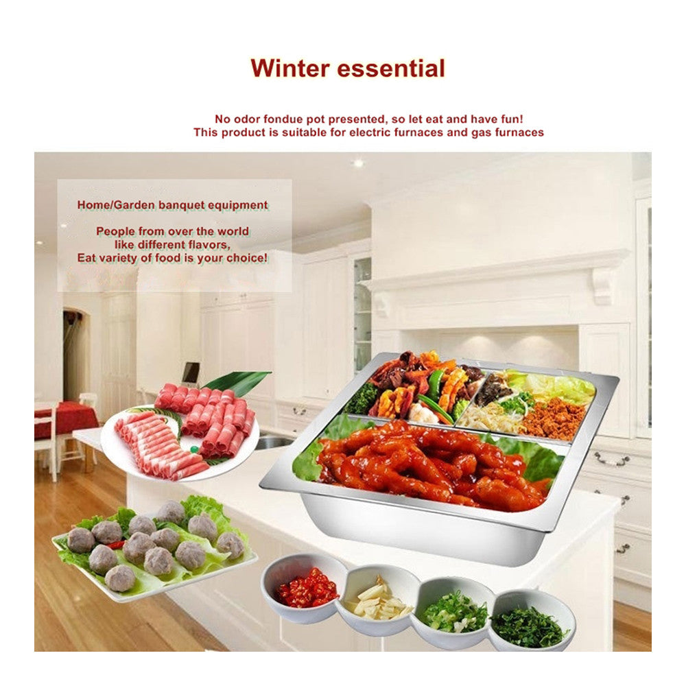 Special thick stainless steel fondue pots square wholesale non-magnetic grid there is no clear lattice duck pot soup pot factory direct   2 Cells - Mega Save Wholesale & Retail - 5