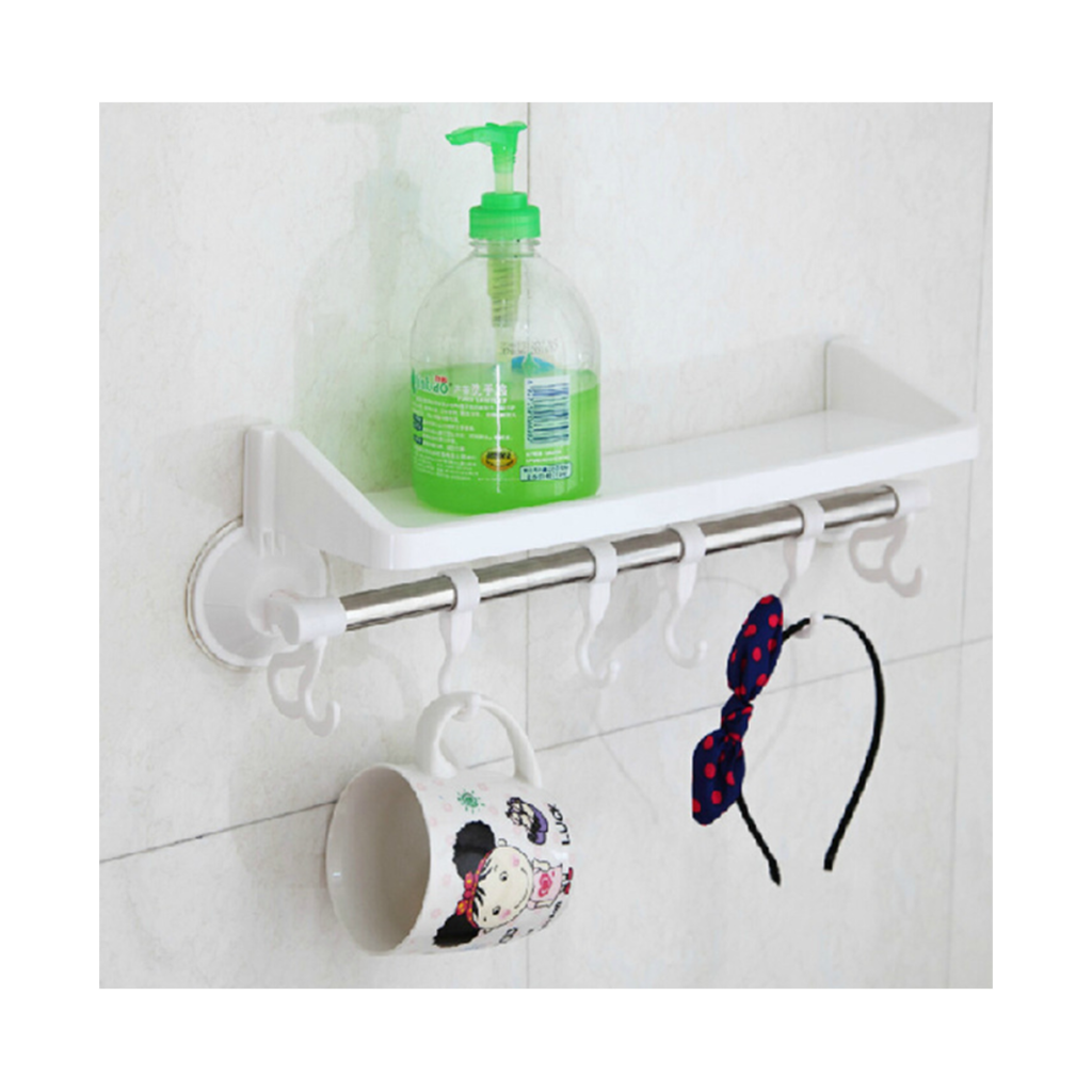 Multi Suction Cup Shelf With Hooks Organizer Storage Kitchen Holder Bath Caddy   white - Mega Save Wholesale & Retail - 4