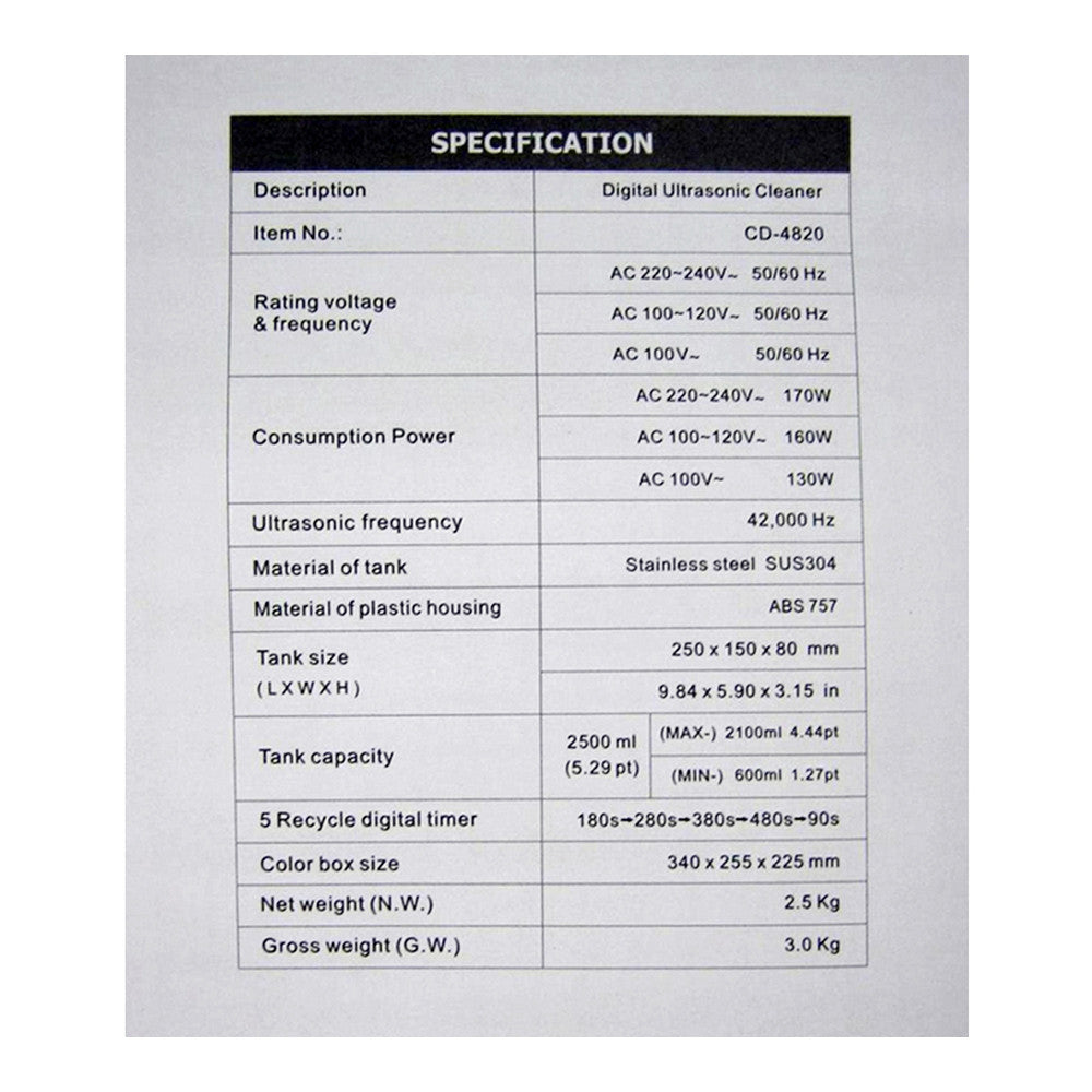 Ultrasonic Cleaner Powerful 170W Digital Display Large Tank Capacity 2500ml - Mega Save Wholesale & Retail - 5