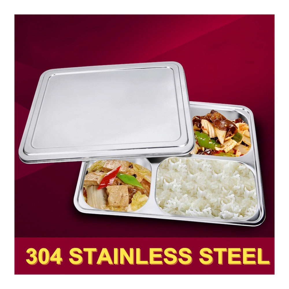 Deepen thick stainless steel plate snack square stainless steel sub-grid covered five grid fourfold rice dish lunch boxes free shipping  4 Grid + Stainless steel lid - Mega Save Wholesale & Retail