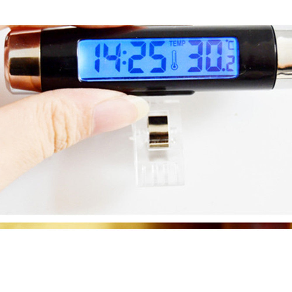 2 In 1 LCD Display Thermometer Car Electronic Clock Type Of Air Outlet Clamp Electronic Clock Car Accessory - Mega Save Wholesale & Retail
