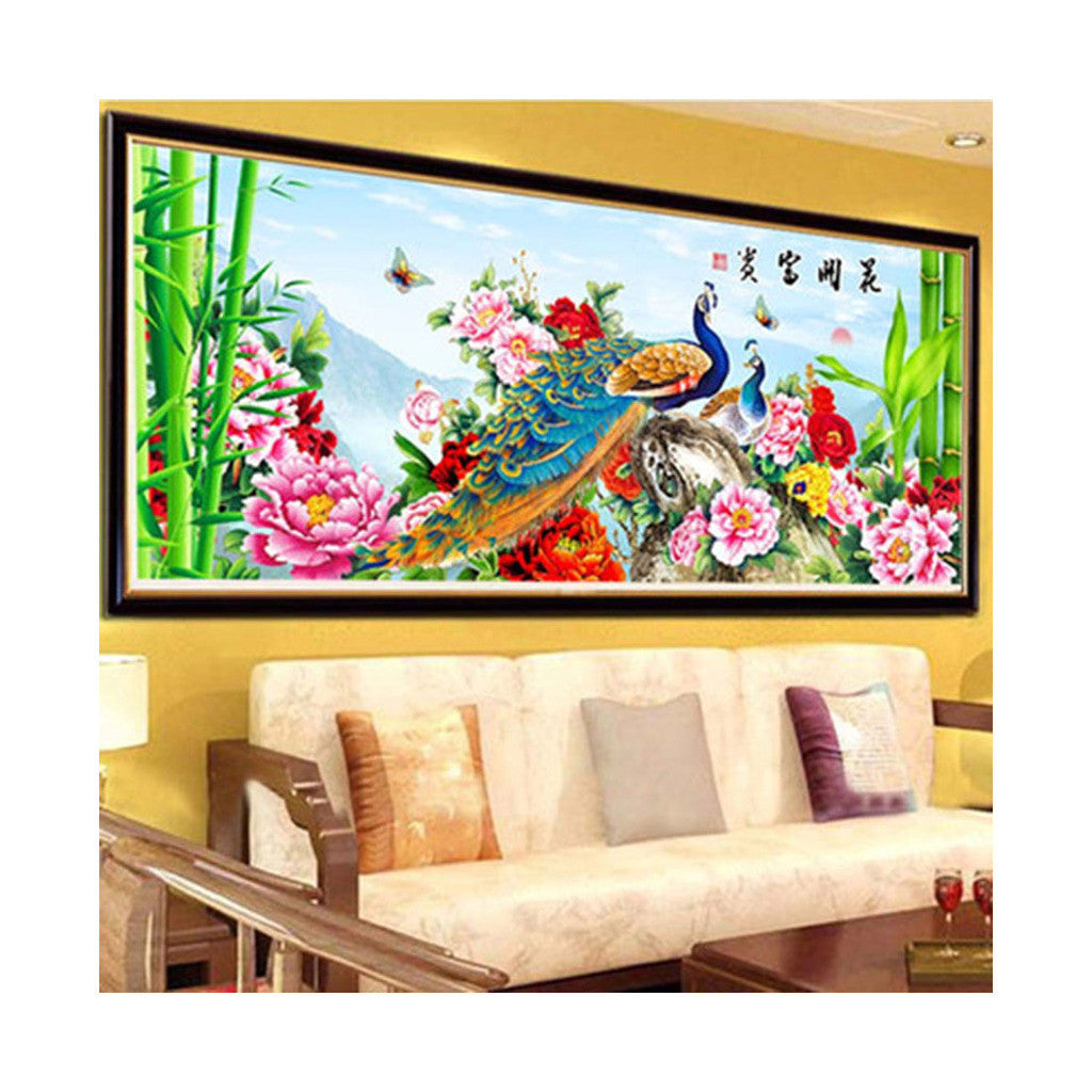 5D Cross Stitch Fortune Comes with Blooming Flowers Peacock Living Room Diamond Painting Diamond Stitch - Mega Save Wholesale & Retail