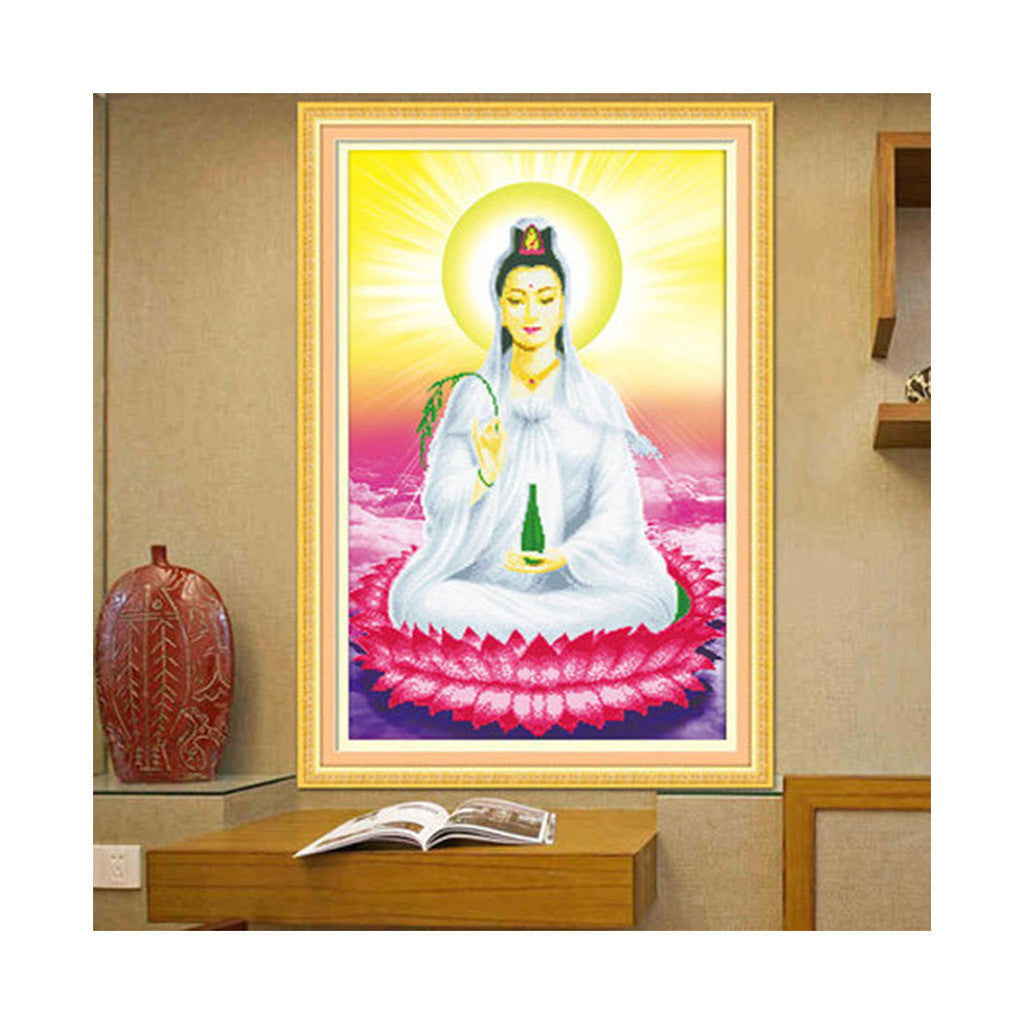 5D Diamond Painting Avalokitesvara Statue Avalokitesvara Sit on Lotus Cross Stitch Living Room Full-jewelled Diamond Stitch Round Diamond Figure of Buddha - Mega Save Wholesale & Retail