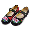 Vintage Embroidered Flat Ballet Ballerina Cotton Mary Jane Chinese Shoes for Women in Velvet Black Floral Design - Mega Save Wholesale & Retail - 3